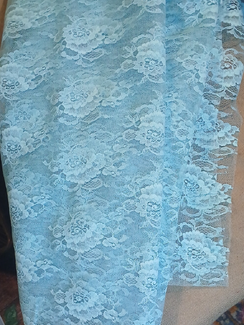 Light Blue Floral Lace 4 Yards X 44 Inches